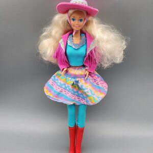 Vintage 1989 Barbie Western Fun Doll Mattel Blonde Pink Outfit No Original Boots